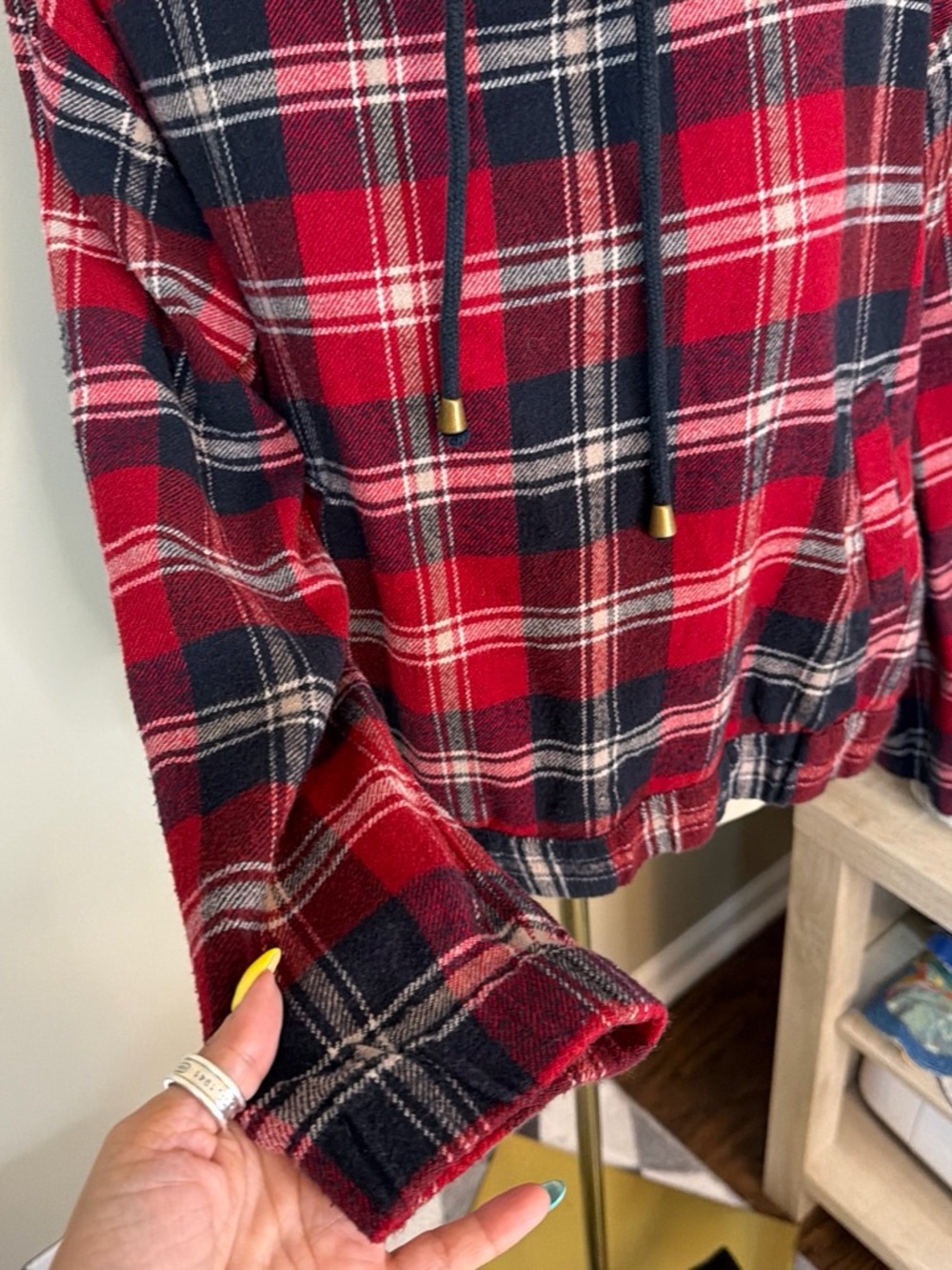 Forever 21 Red & Black Plaid Cowl Neck Pullover - Picture 3 of 7